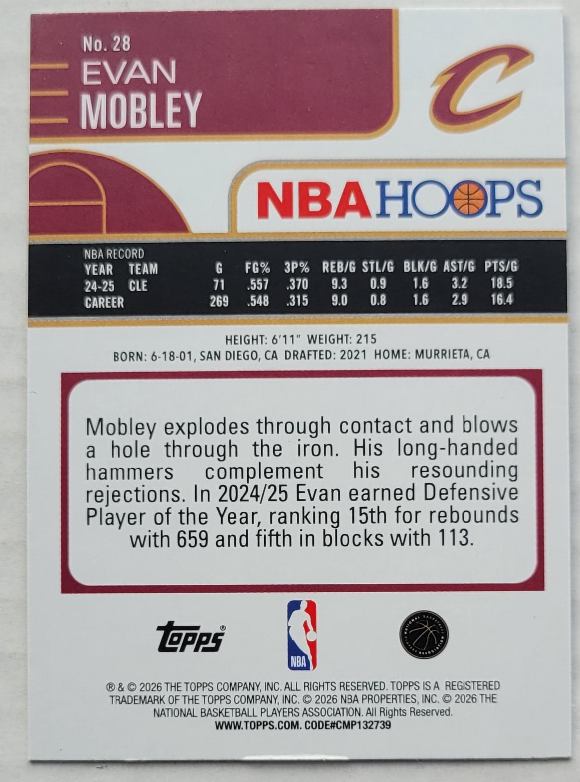 Evan Mobley - 2025-26 Hoops #28