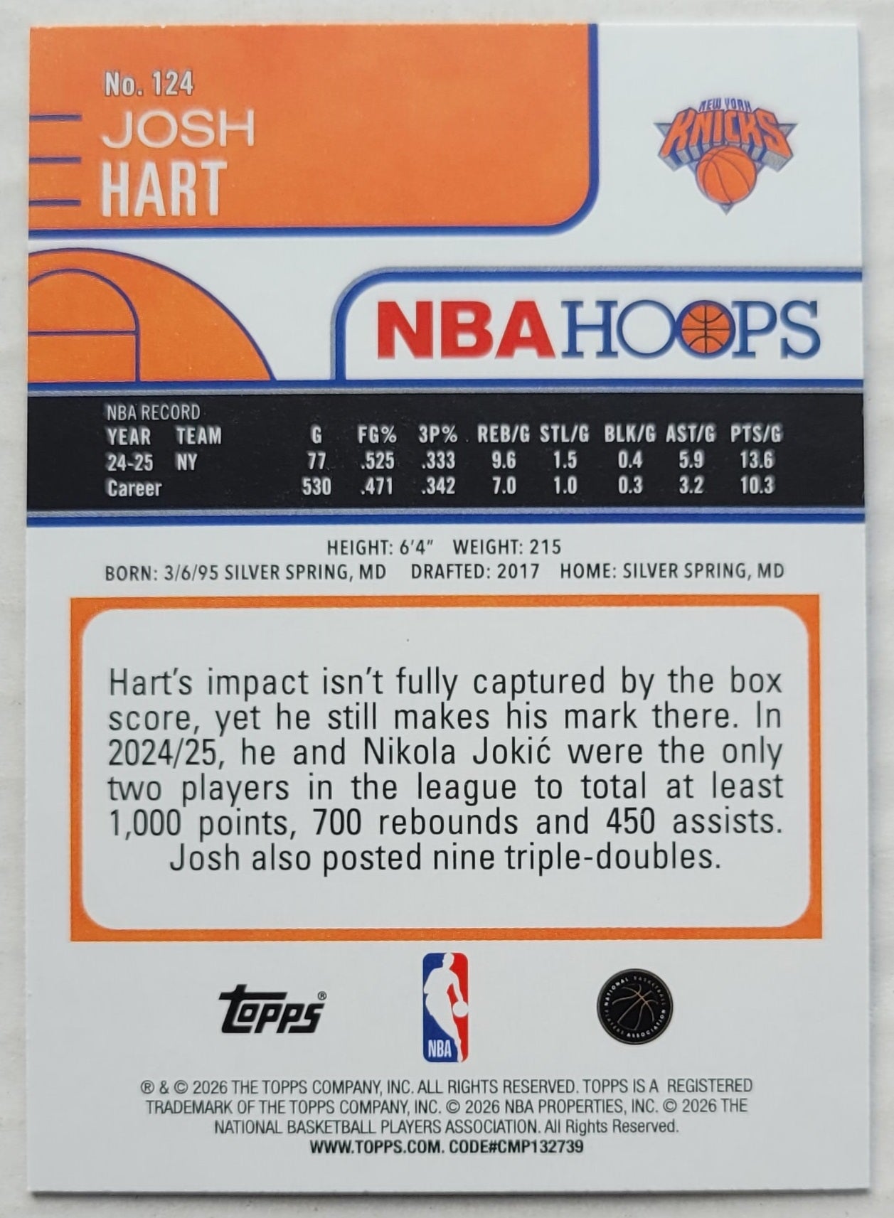 Josh Hart - 2025-26 Hoops #124