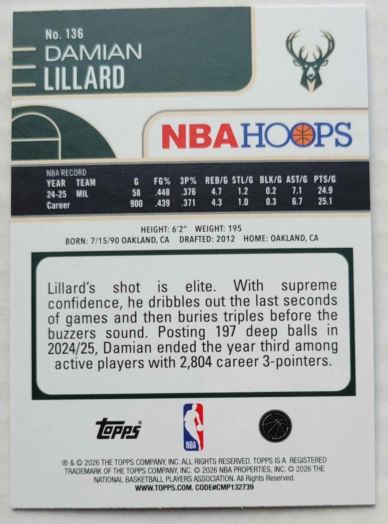 Damian Lillard - 2025-26 Hoops #136