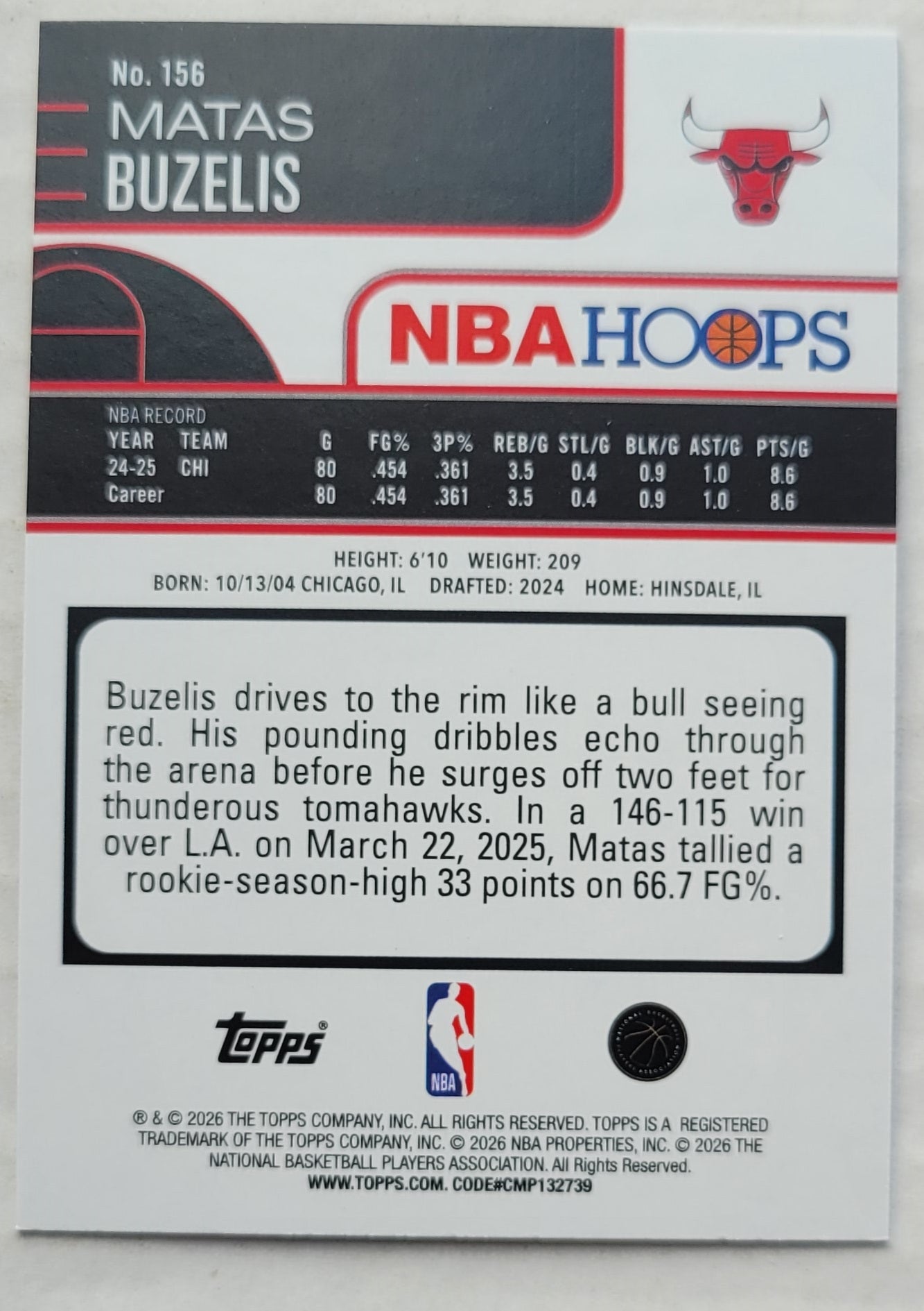 Matas Buzelis - 2025-26 Hoops #156