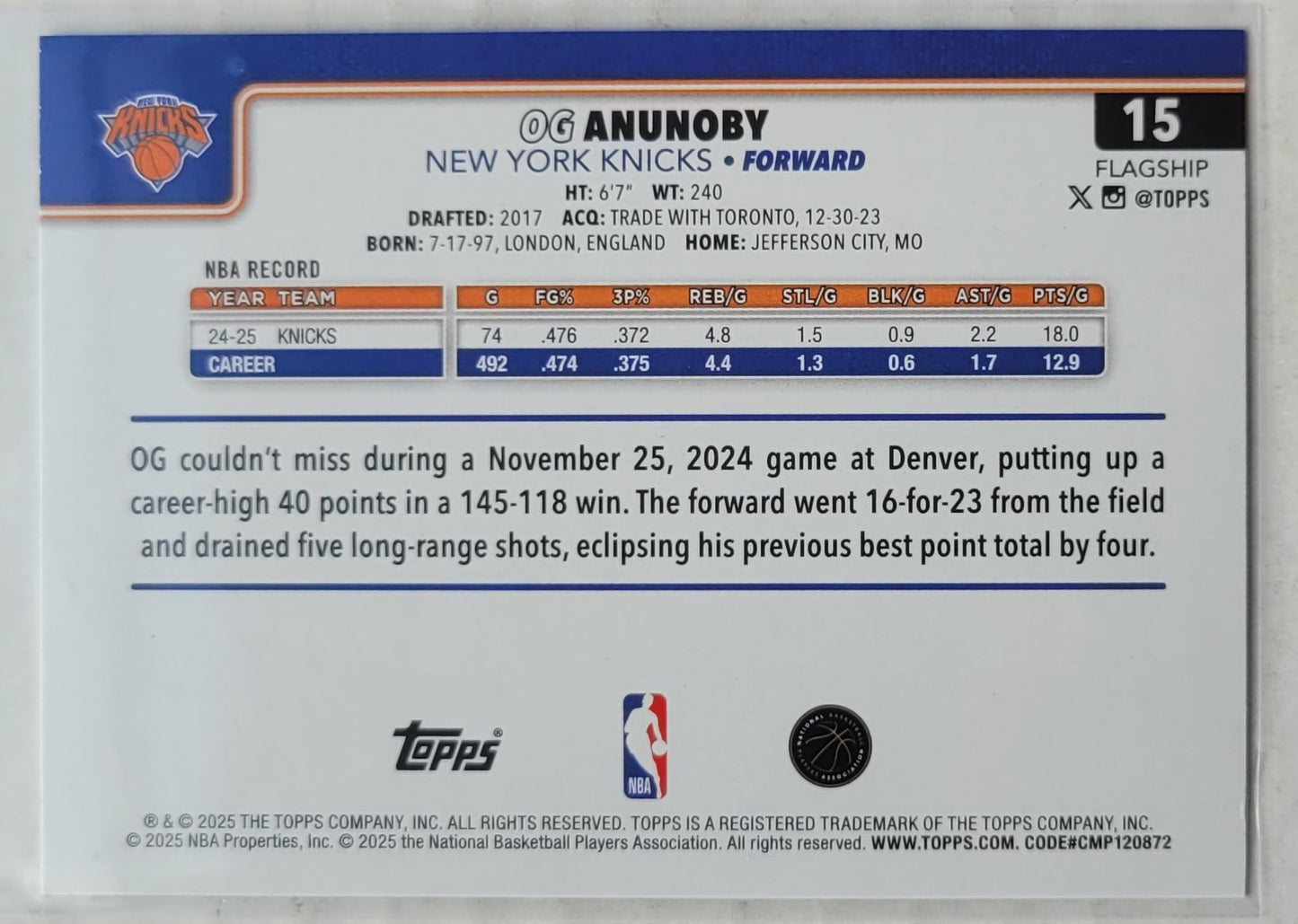 OG Anunoby - 2025-26 Topps Season Tip Off #15