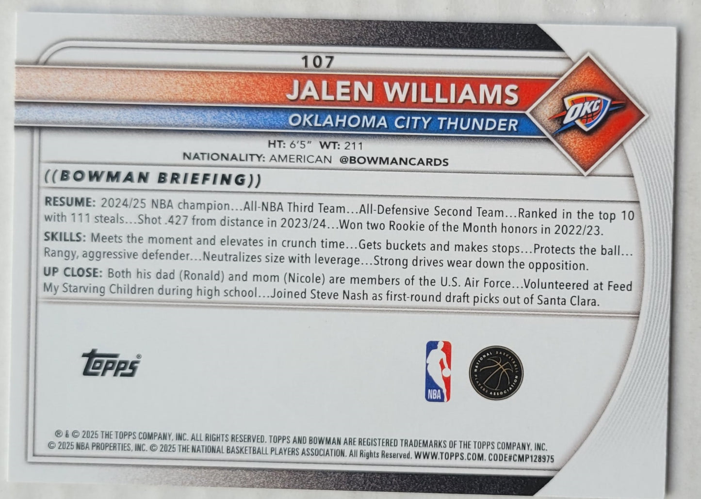 Jalen Williams - 2025-26 Bowman #107
