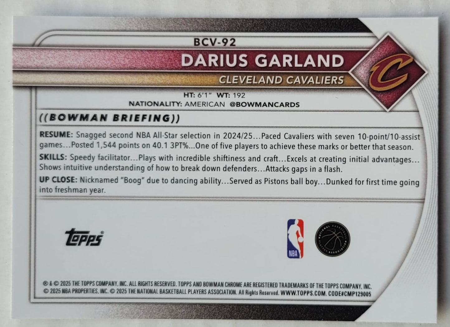 Darius Garland - 2025-26 Bowman Chrome Mojo Refractors #BCV92