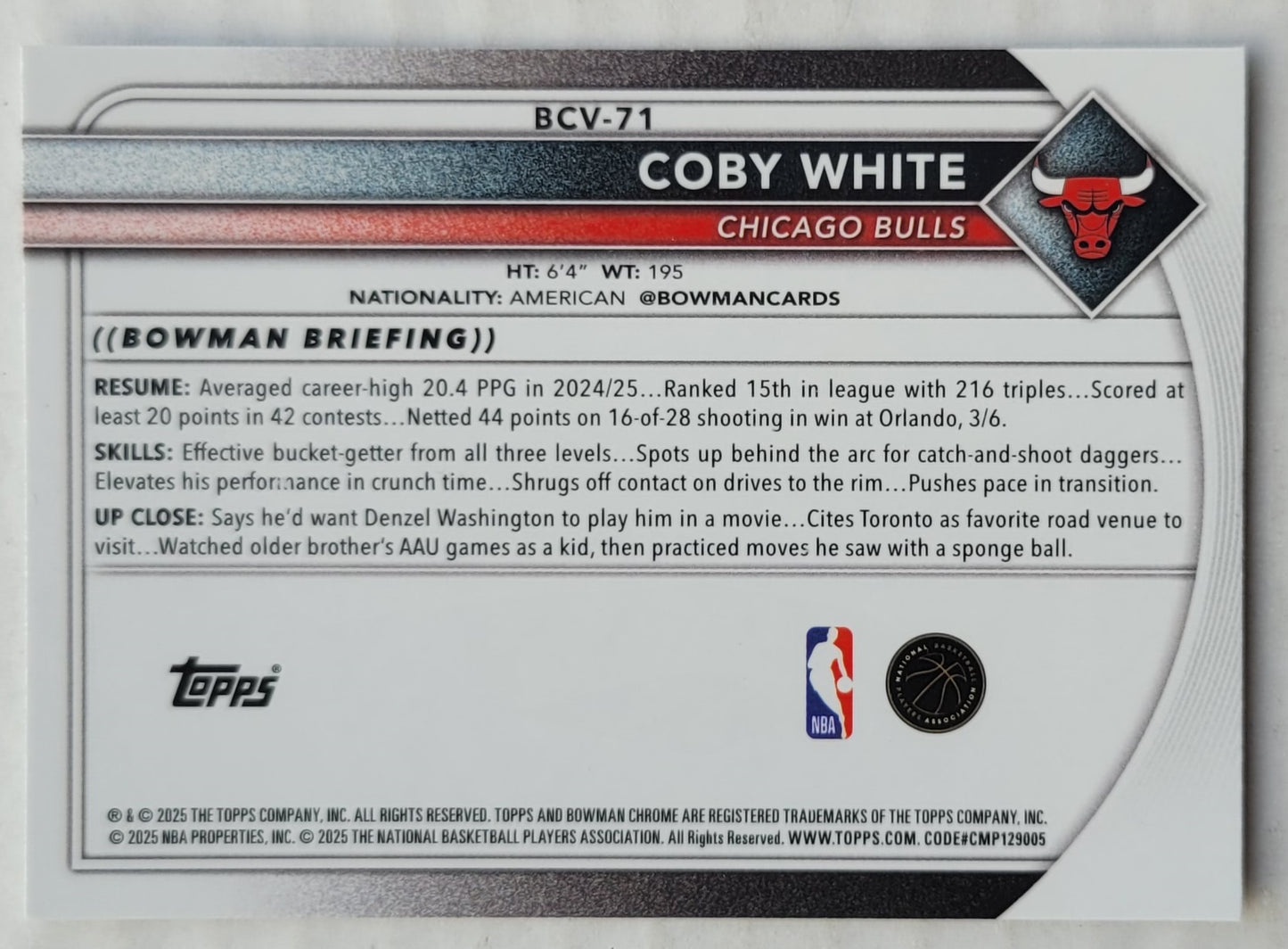 Coby White - 2025-26 Bowman Chrome Mojo Refractors #BCV71