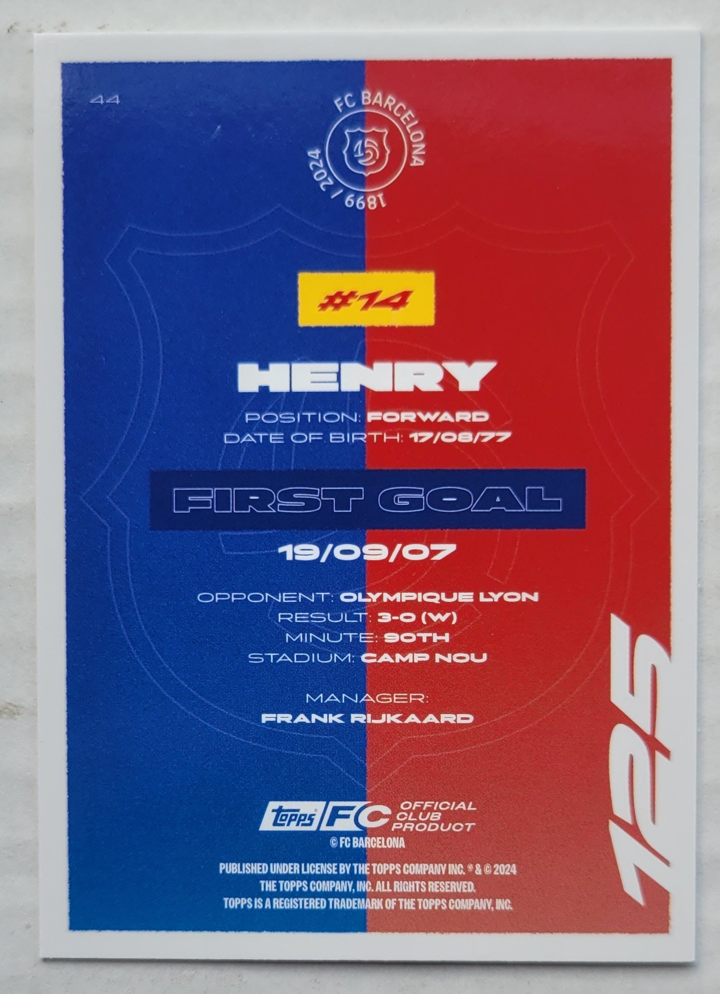 Thierry Henry - 2024-25 FC Barcelona Topps Team Set #44 125TH