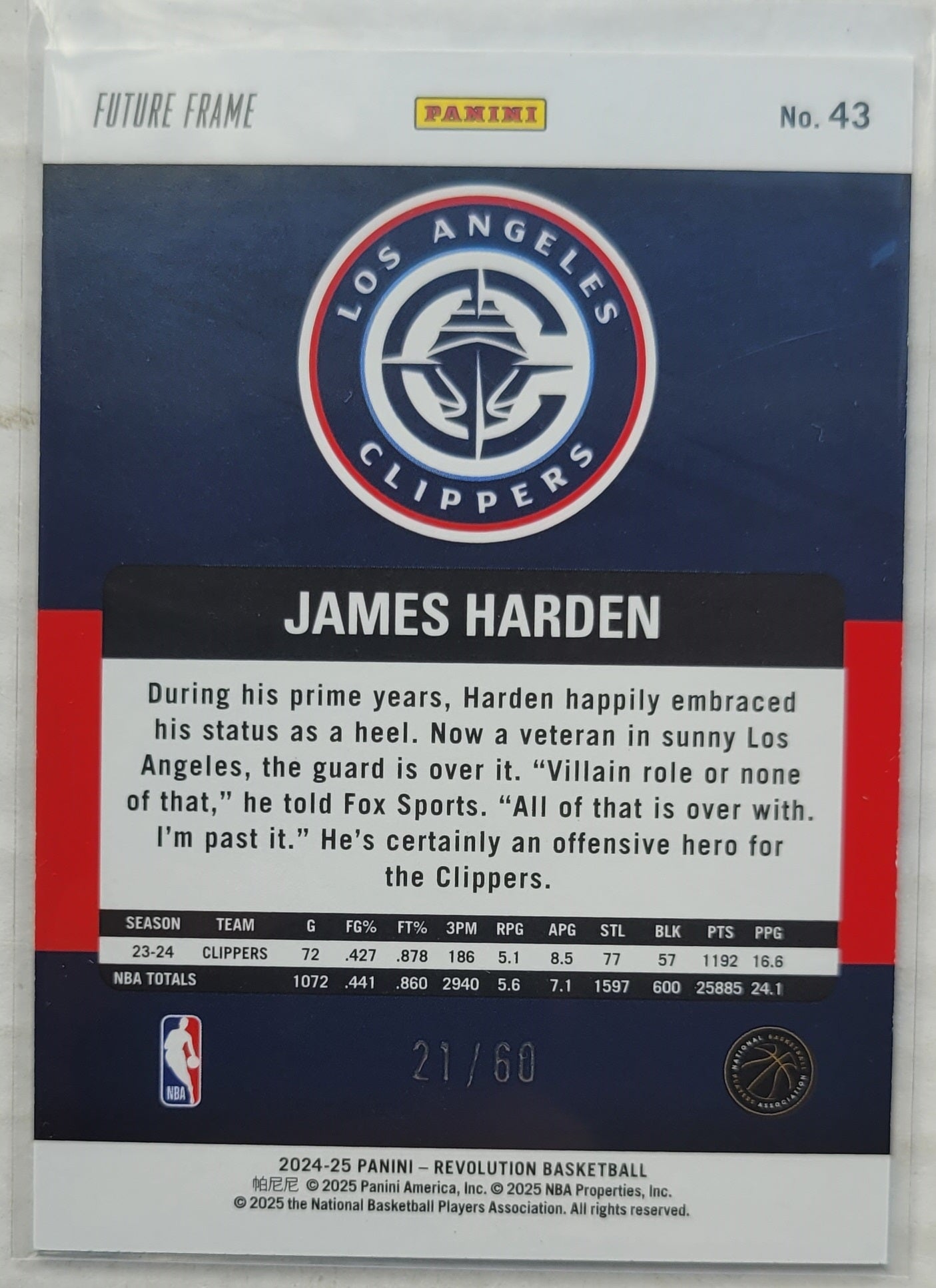 James Harden - 2024-25 Panini Revolution Future Frame #43 - 21/60
