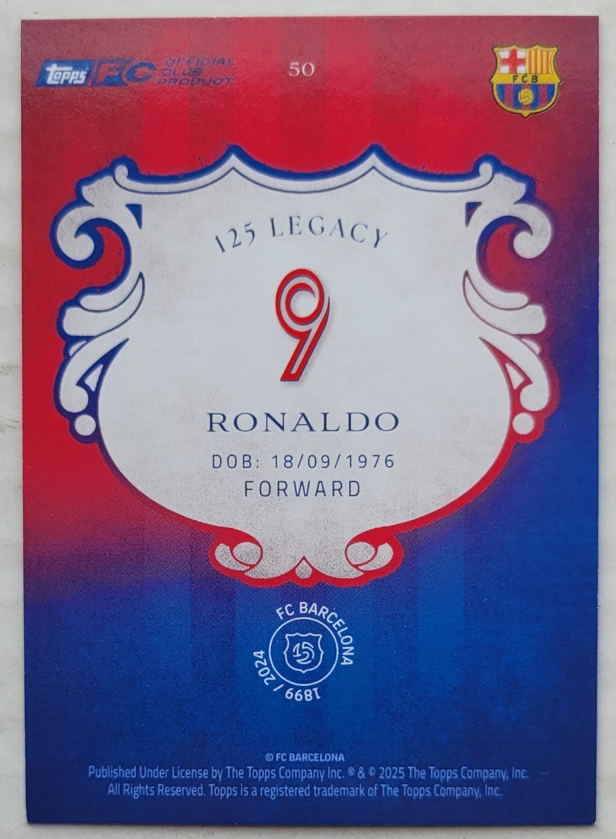 Ronaldo Nazario - 2024-25 FC Barcelona 125th Anniversary Topps #50