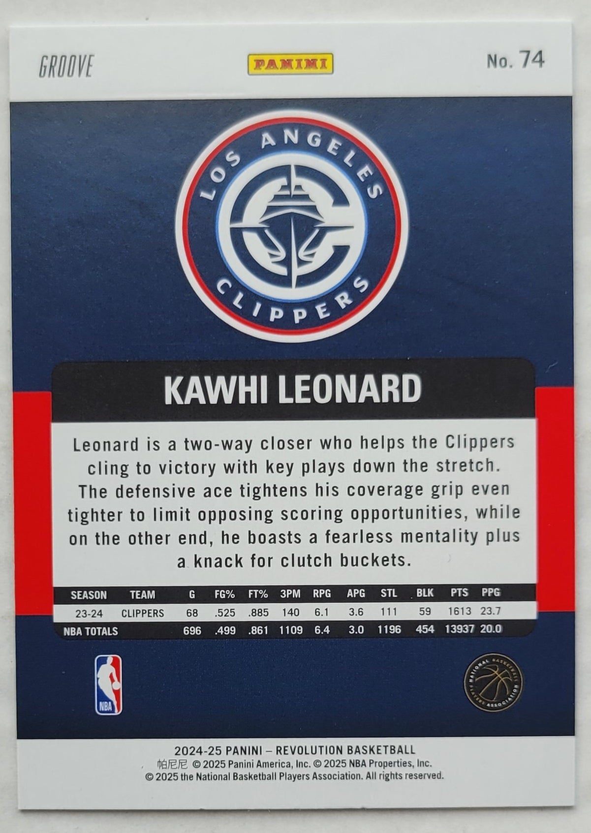 Kawhi Leonard - 2024-25 Panini Revolution Groove #74