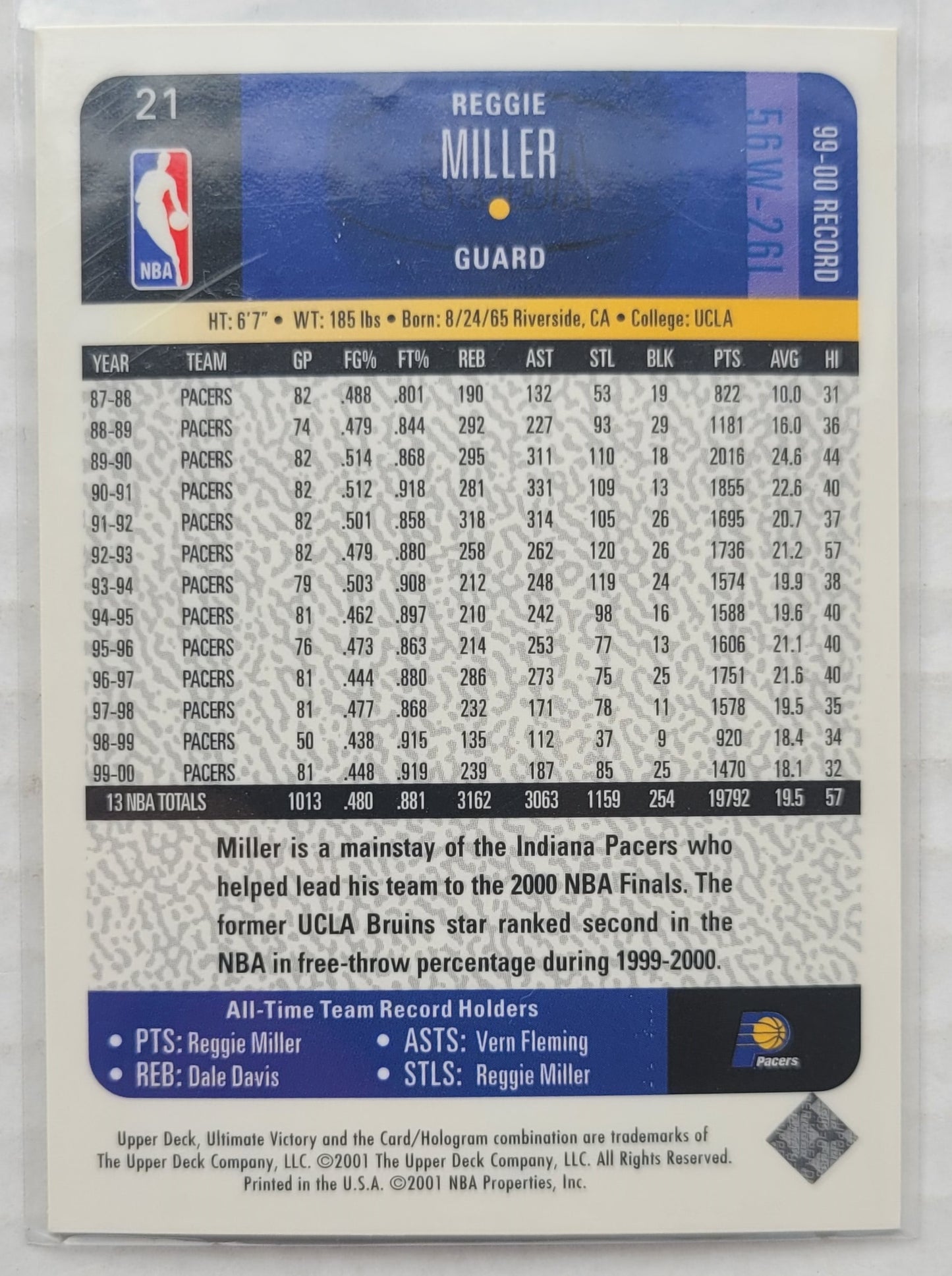 Reggie Miller - 2000-01 Ultimate Victory #21