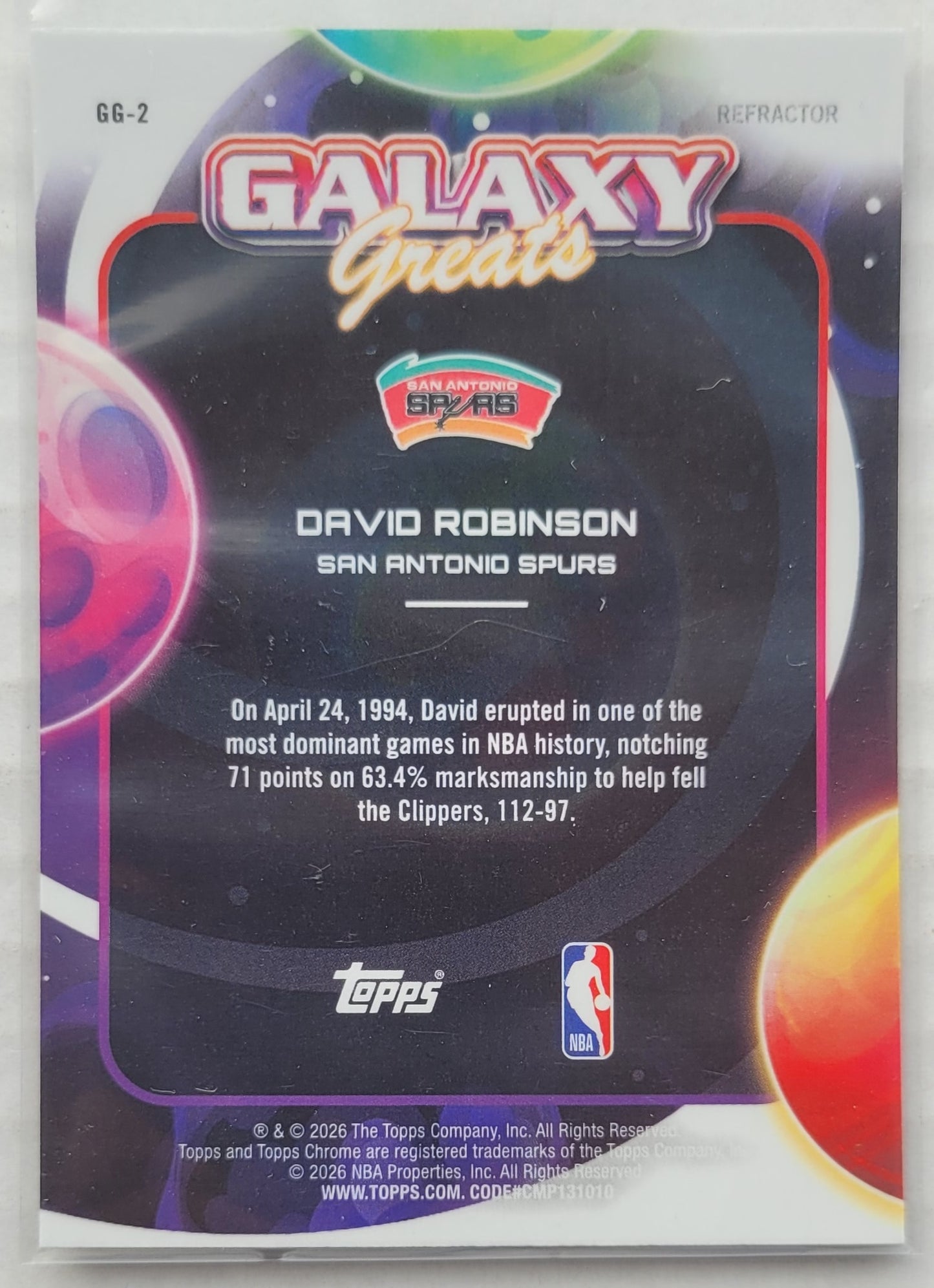 David Robinson - 2025-26 Topps Cosmic Chrome Galaxy Greats Refractors #GG2