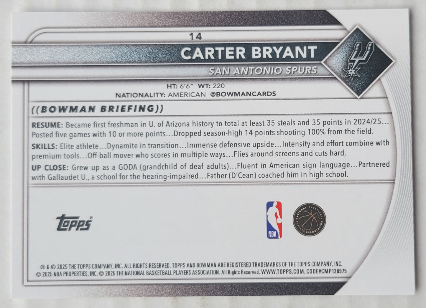 Carter Bryant - 2025-26 Bowman #14 RC