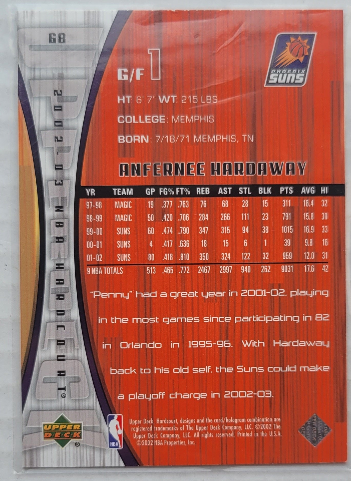 Anfernee Hardaway - 2002-03 Upper Deck Hardcourt #68