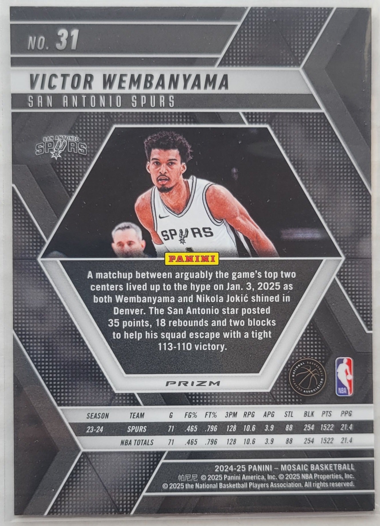 Victor Wembanyama - 2024-25 Panini Mosaic Premium #31