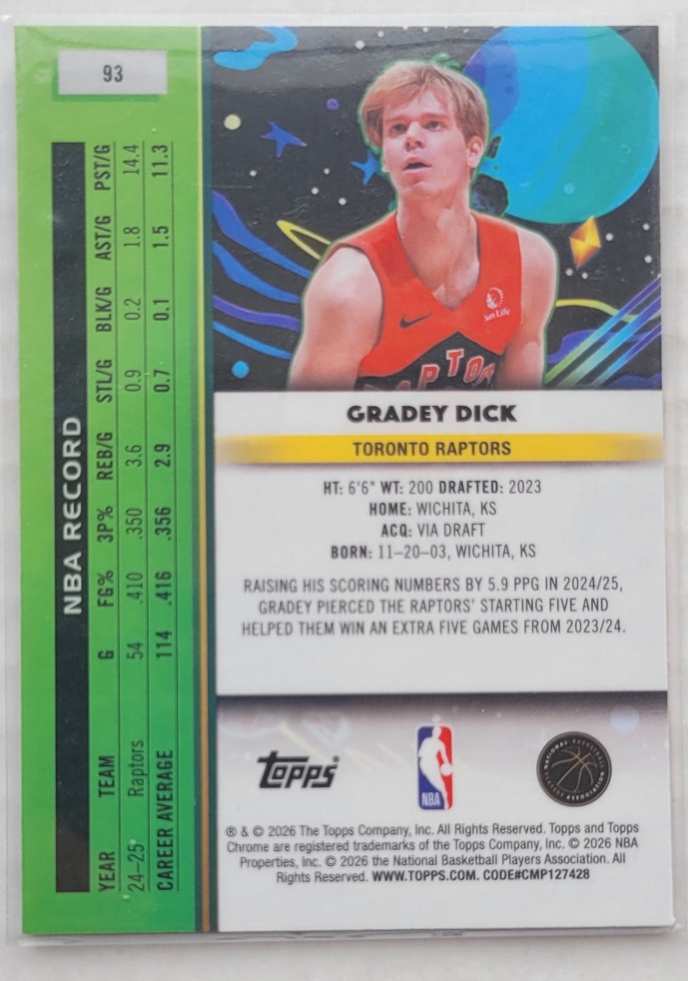 Gradey Dick - 2025-26 Topps Cosmic Chrome #93