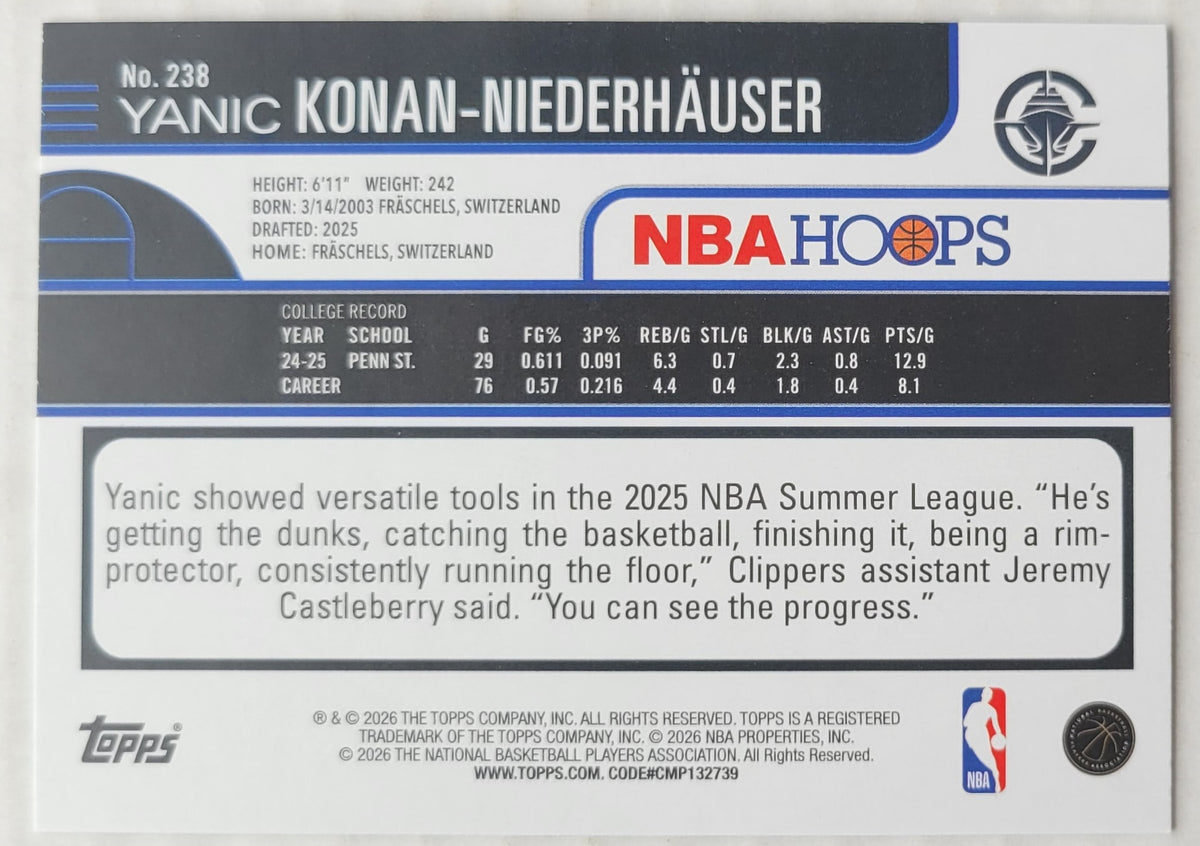 Yanic Konan-Niederhauser - 2025-26 Hoops Green Hoops #238 RC
