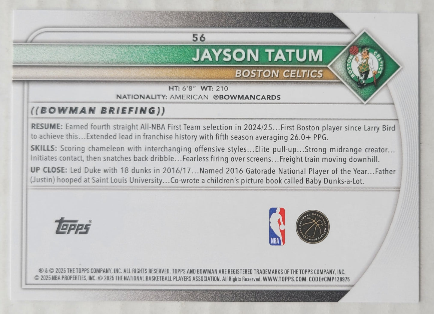 Jayson Tatum - 2025-26 Bowman #56