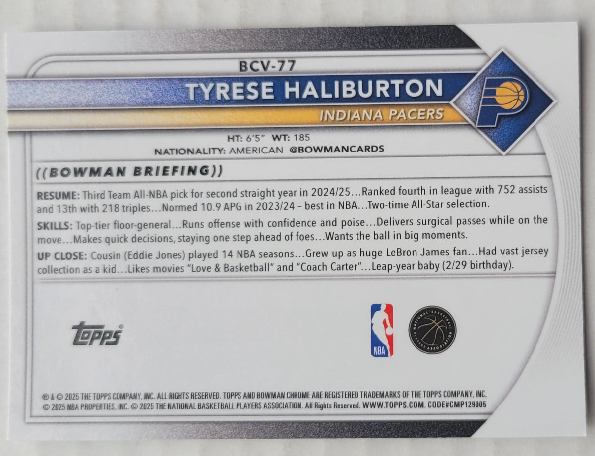 Tyrese Haliburton - 2025-26 Bowman Chrome #BCV77
