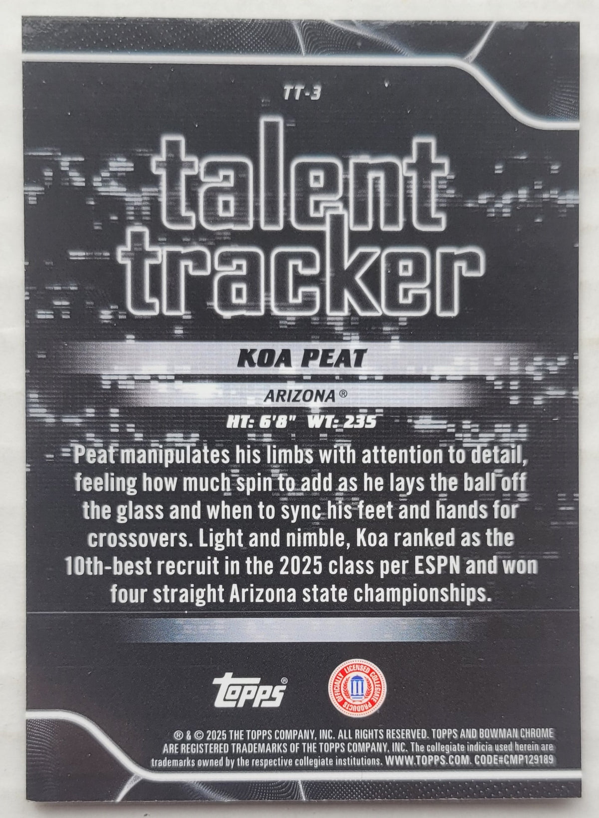 Koa Peat - 2025-26 Bowman Chrome University Talent Tracker #TT3
