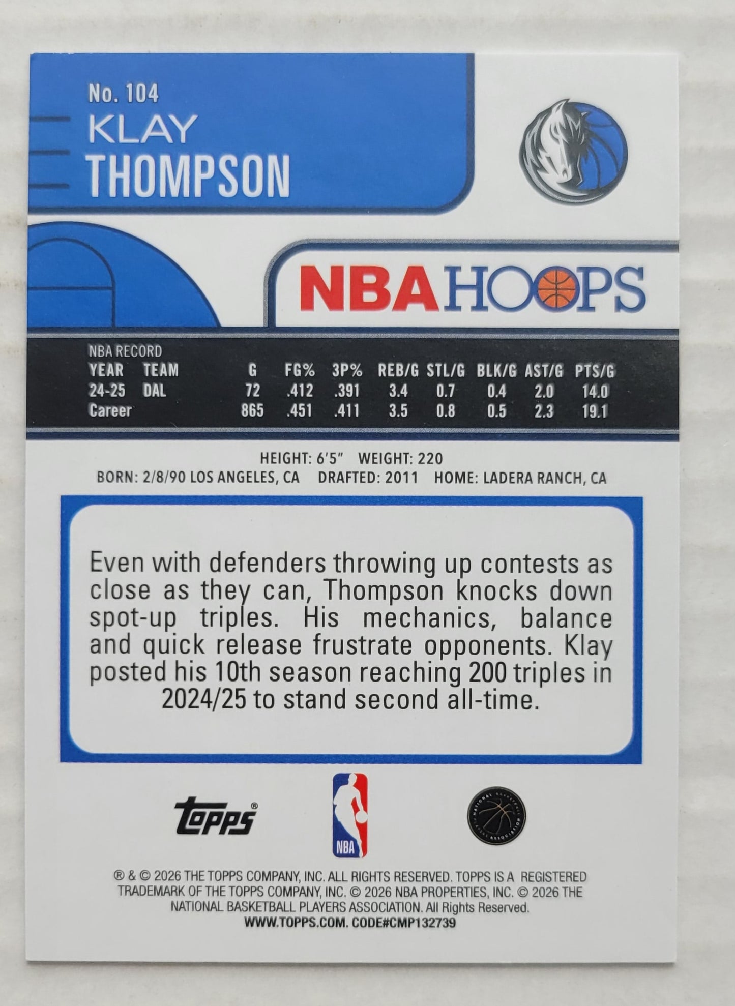 Klay Thompson - 2025-26 Hoops Rainbow #104