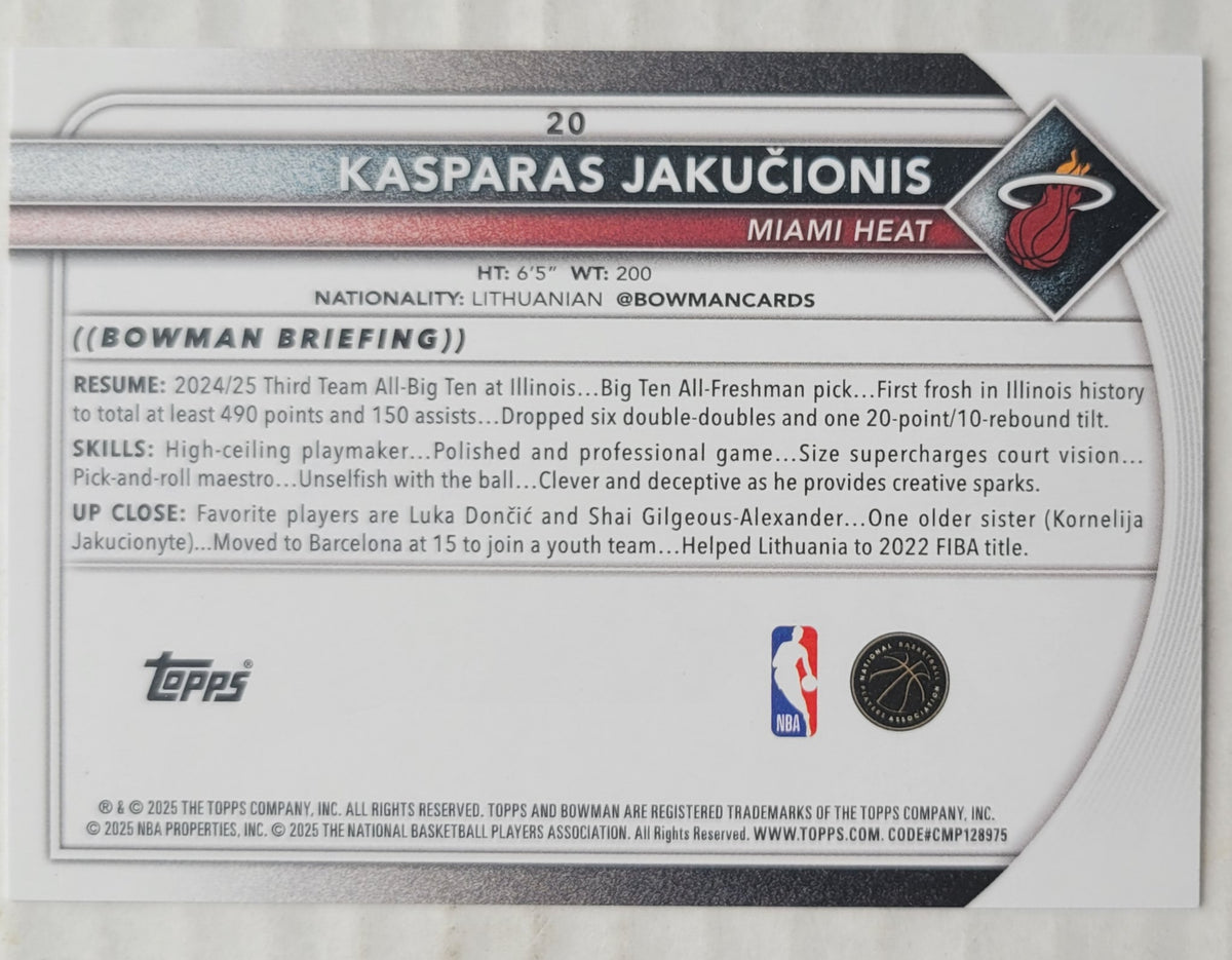 Kasparas Jakucionis - 2025-26 Bowman #20 RC