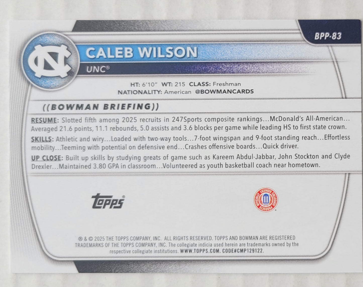 Caleb Wilson - 2025-26 Bowman University Prospects #BPP83