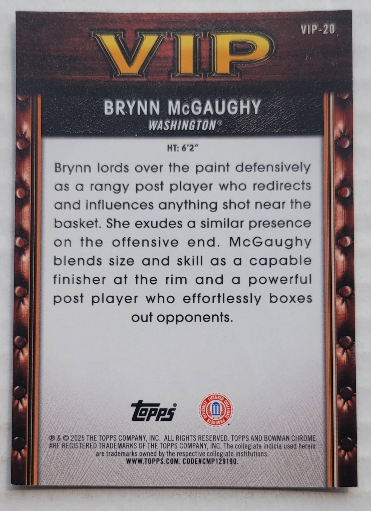 Brynn McGaughy - 2025-26 Bowman Chrome University Very Important Prospects #VIP20