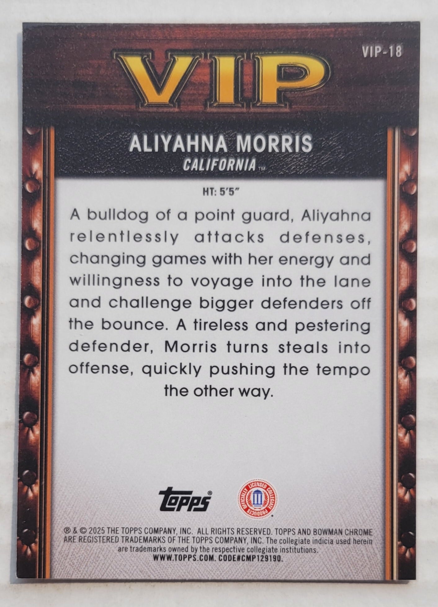 Aliyahna Morris - 2025-26 Bowman Chrome University Very Important Prospects #VIP18