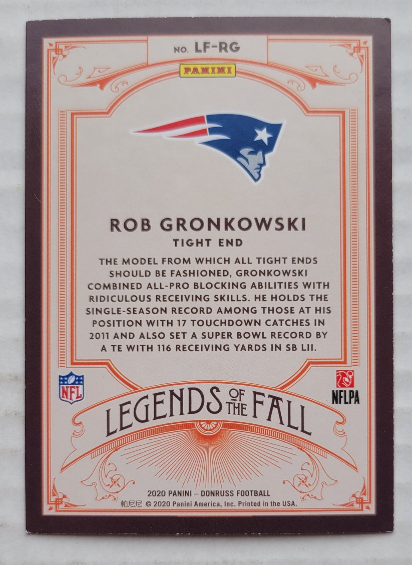 Rob Gronkowski - 2020 Donruss Legends of the Fall #13