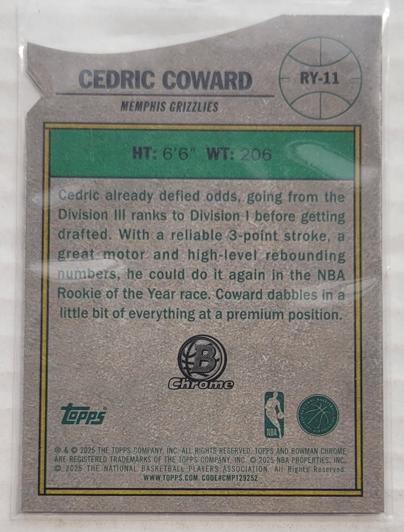 Cedric Coward - 2025-26 Bowman Chrome Rookie of the Year Favorites #RY11