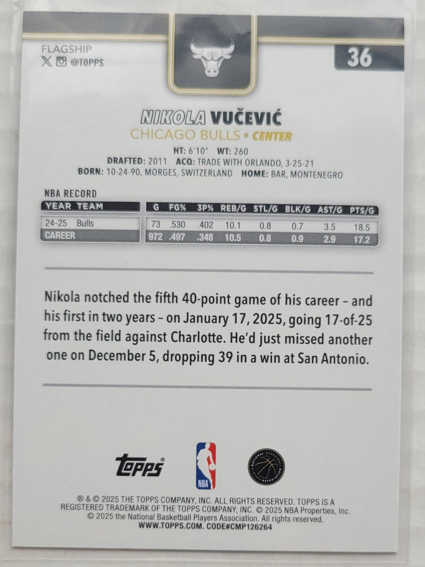 Nikola Vucevic - 2025-26 Topps Blackout #36