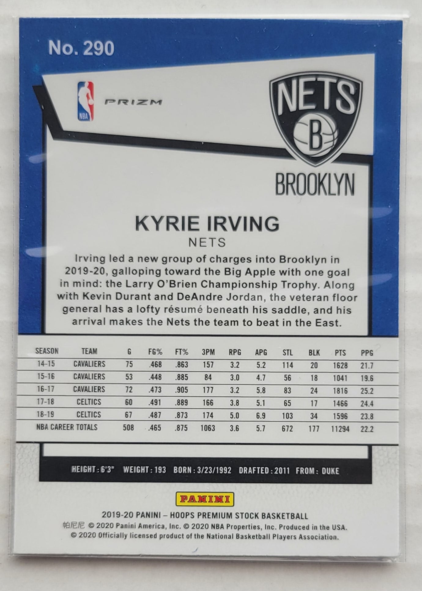 Kyrie Irving - 2019-20 Hoops Premium Stock Prizms Blue Cracked Ice #290
