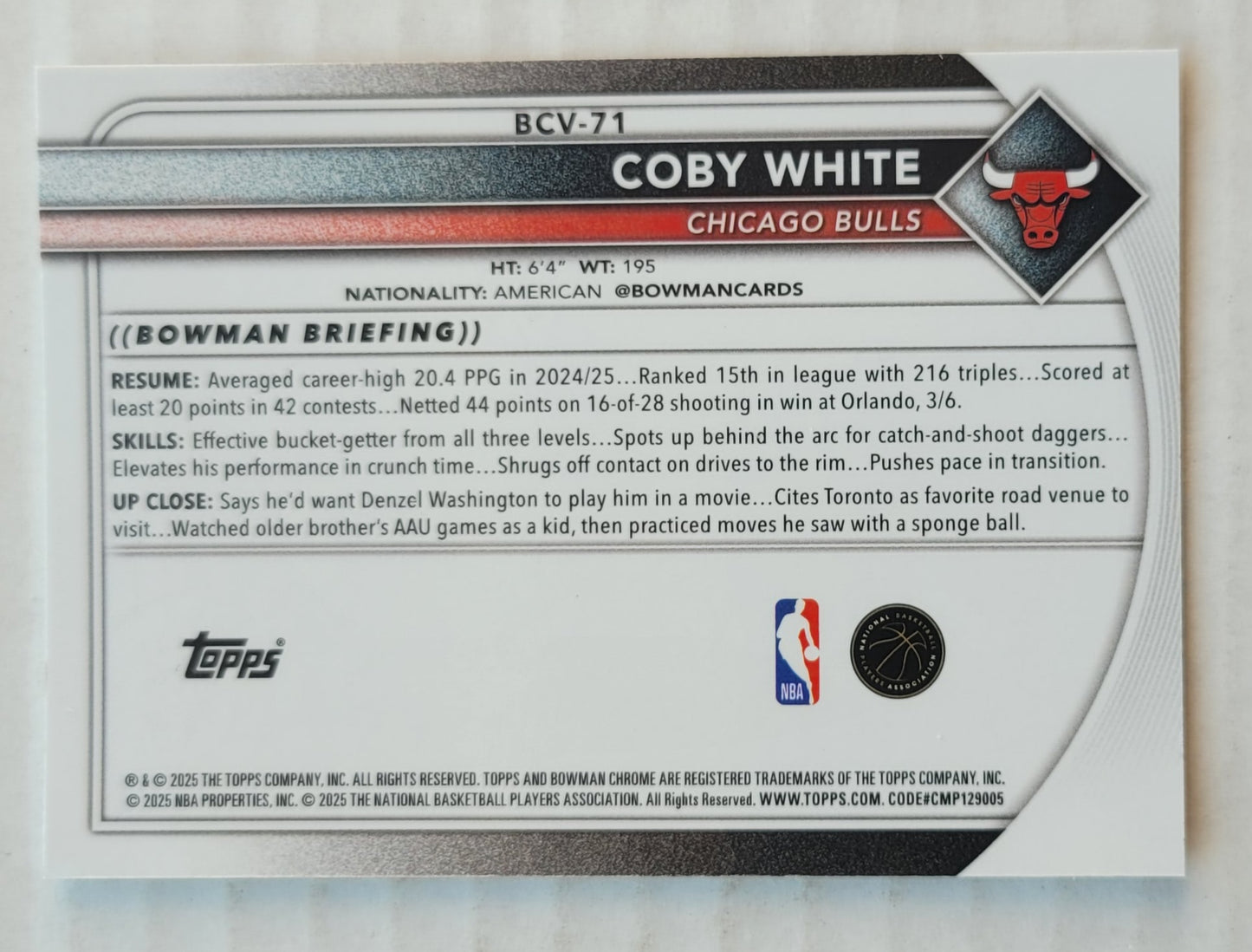 Coby White - 2025-26 Bowman Chrome #BCV71