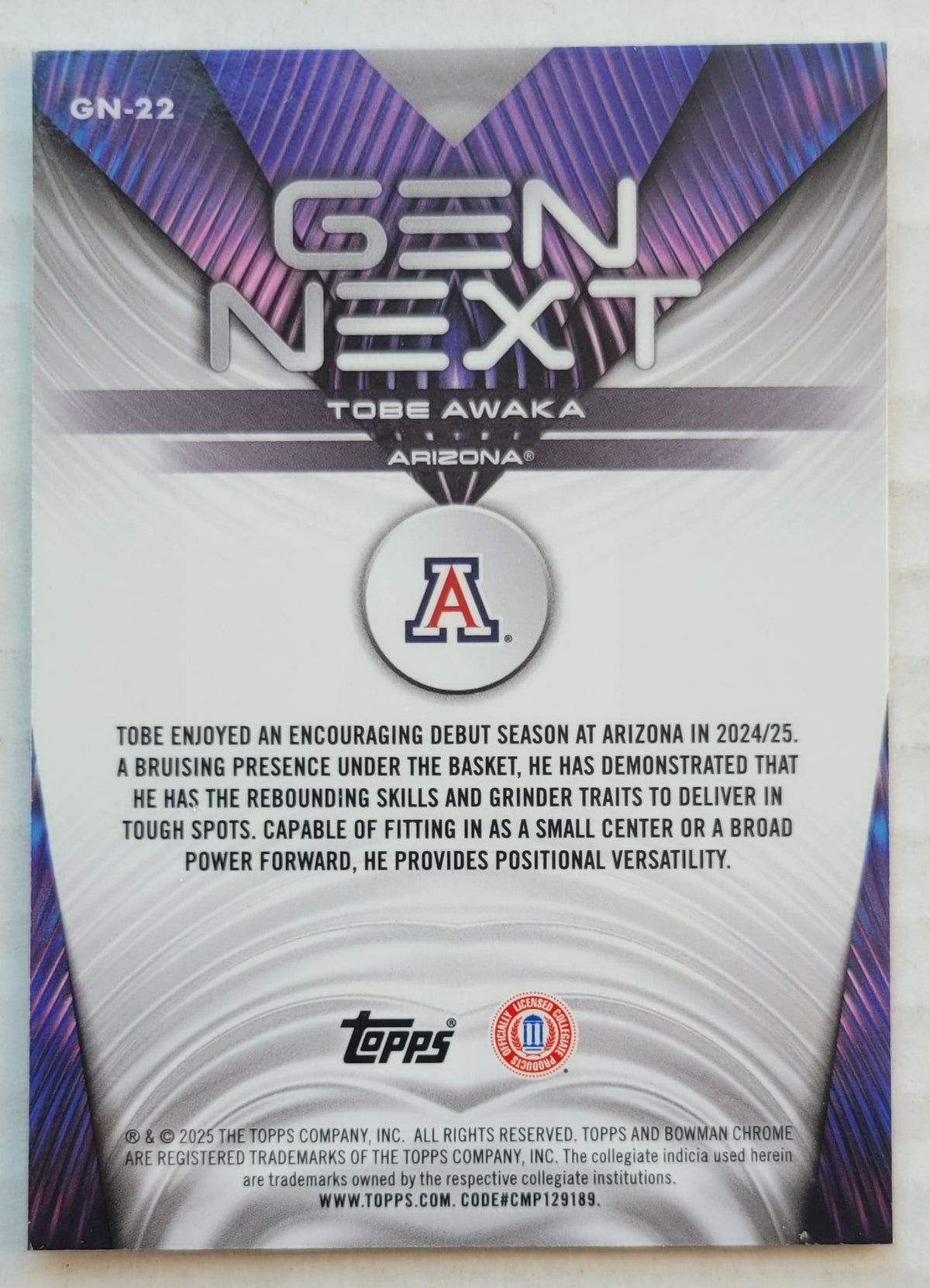 Tobe Awaka - 2025-26 Bowman Chrome University Gen Next #GN22