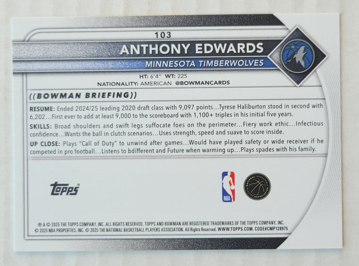 Anthony Edwards - 2025-26 Bowman #103