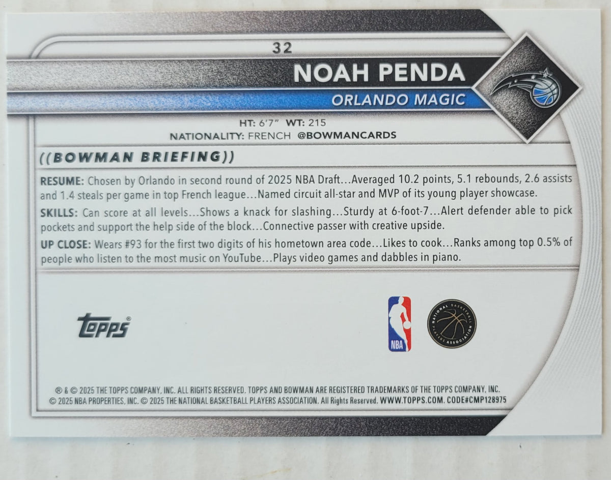 Noah Penda - 2025-26 Bowman #32 RC