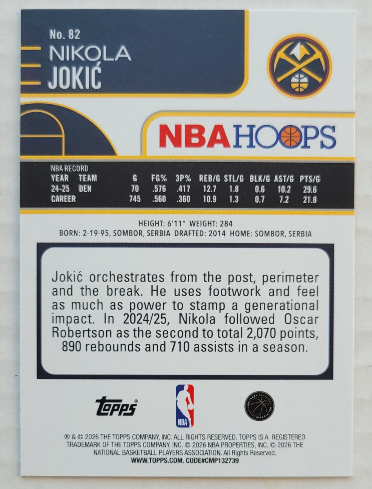 Nikola Jokic - 2025-26 Hoops Orange Hoops #82