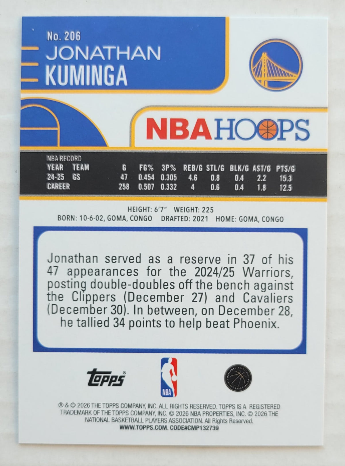 Jonathan Kuminga - 2025-26 Hoops Orange Hoops #20
