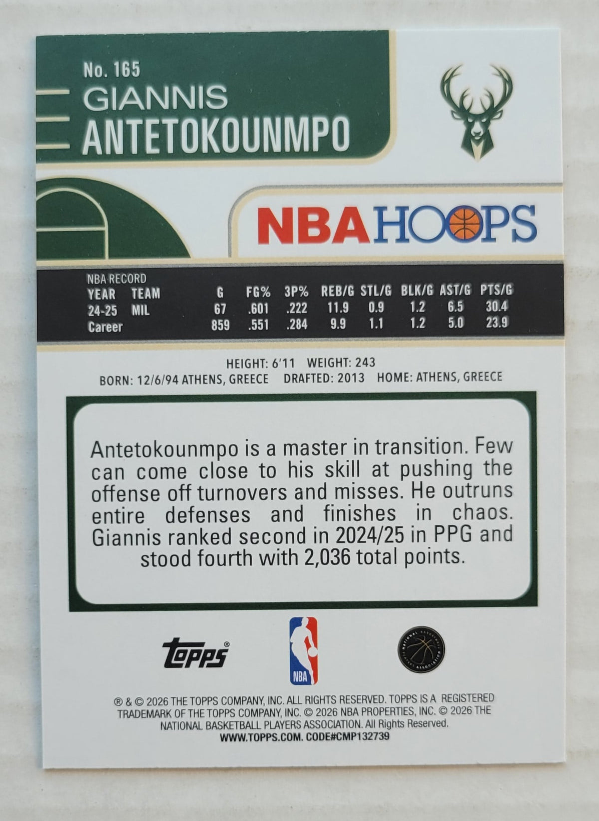 Giannis Antetokoumpo - 2025-26 Hoops #165