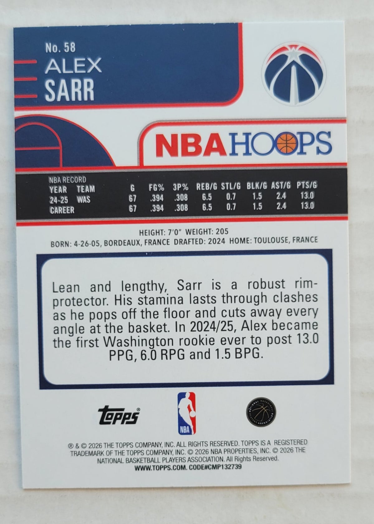 Alexandre Sarr - 2025-26 Hoops #58