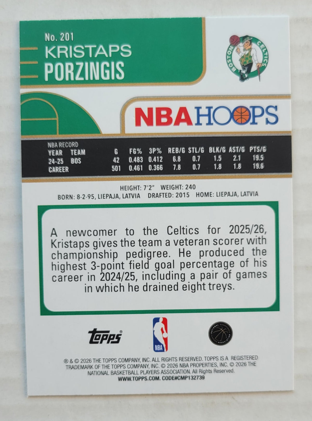 Kristaps Porzingis - 2025-26 Hoops Green Hoops #201