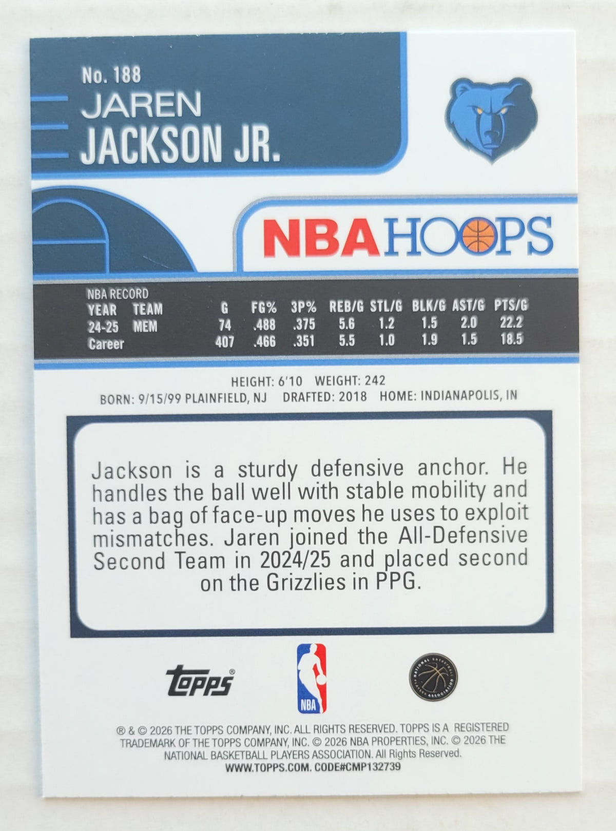 Jaren Jackson Jr. - 2025-26 Hoops Rainbow #188
