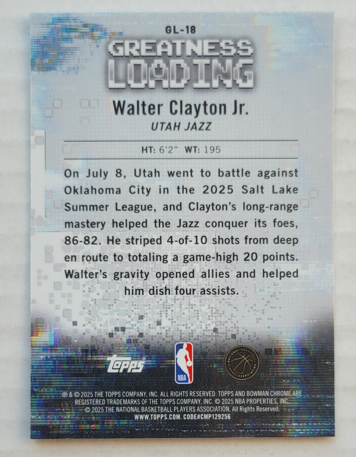 Walter Clayton Jr. - 2025-26 Bowman Chrome Greatness Loading #GL18