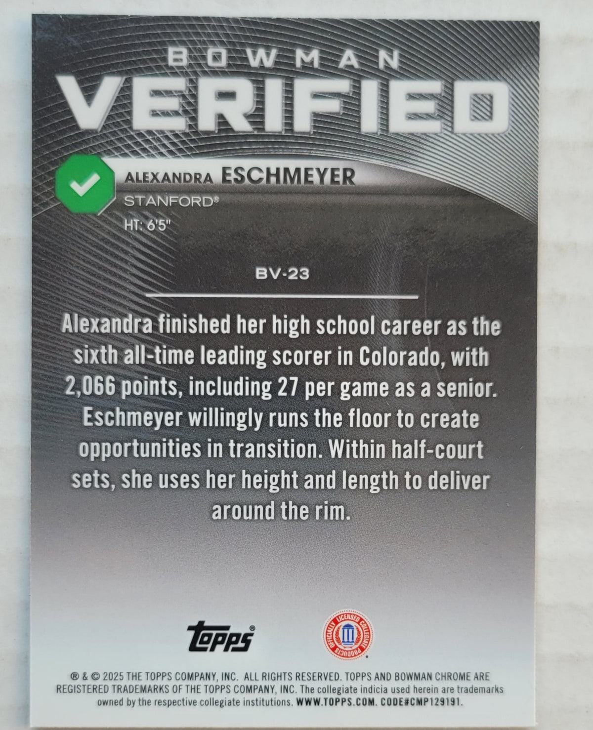 Alexandra Eschmeyer - 2025-26 Bowman Chrome University Verified #BV23